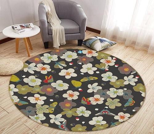 3D Butterfly White Flower 320 Round Rug - Round Carpet Home Decor