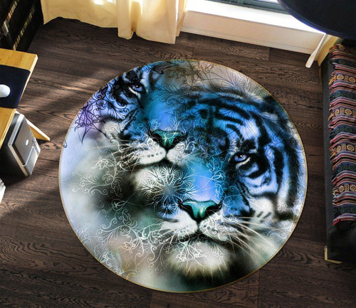 3D Blue Tiger Portrait Round Rug - Round Carpet Home Decor