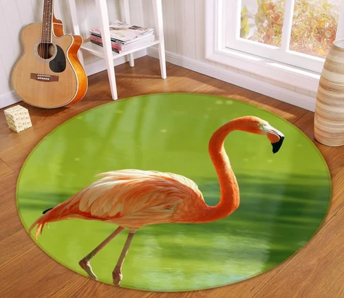 3D Flamingo Green Landscape Round Rug - Round Carpet Home Decor
