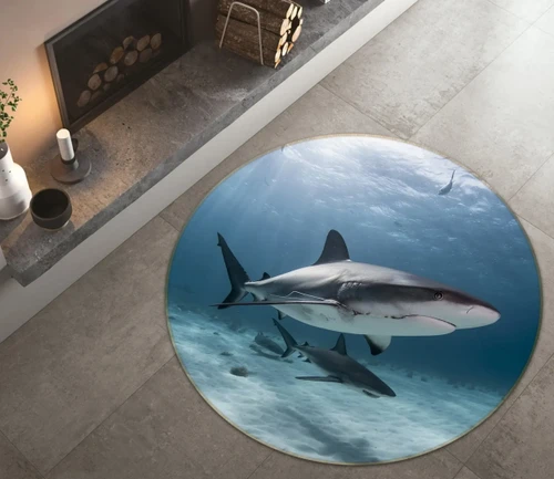 3D Two Sharks Clear Ocean Round Rug - Round Carpet Home Decor