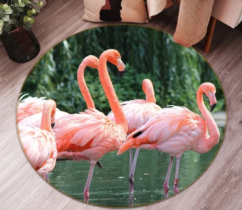 3D Flamingo Group On Lake Round Rug - Round Carpet Home Decor