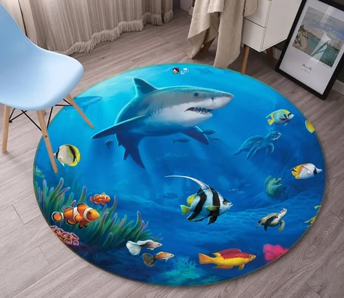 3D Underwater Shark 74028 Round Rug - Round Carpet Home Decor