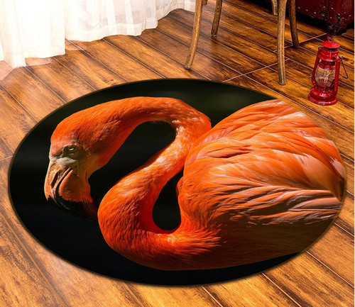 3D Beautiful Red Flamingo On Black Round Rug - Round Carpet Home Decor