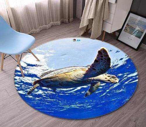 3D Blue Ocean Turtle 89 Round Rug - Round Carpet Home Decor