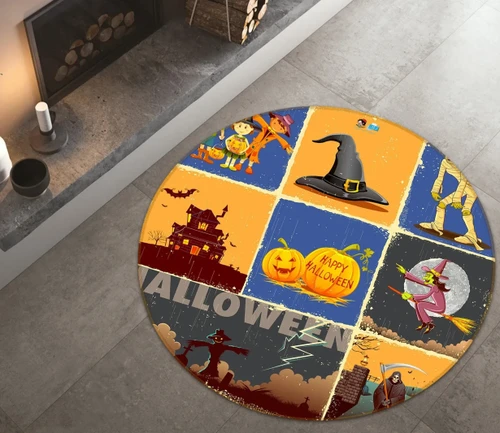 3D Witch Hat Pumpkin 72078 Round Rug - Round Carpet Home Decor