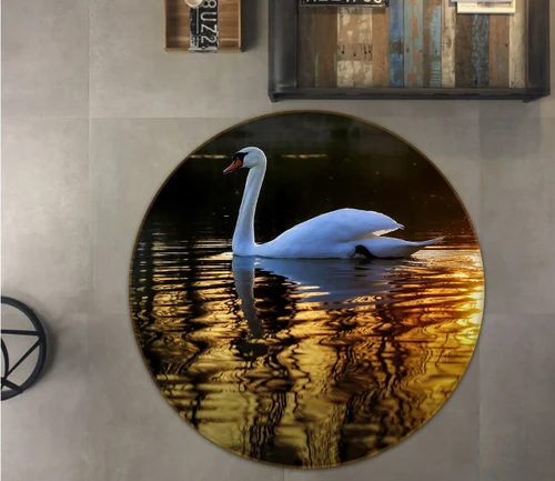 3D Swan Swimming At The Sunset Round Rug - Round Carpet Home Decor