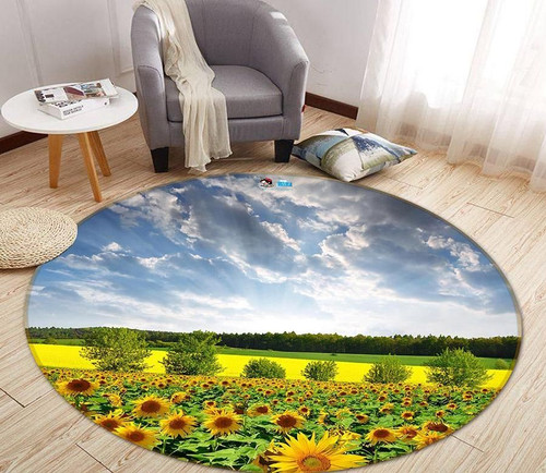 3D Sunflower Bush 66181 Round Rug - Round Carpet Home Decor