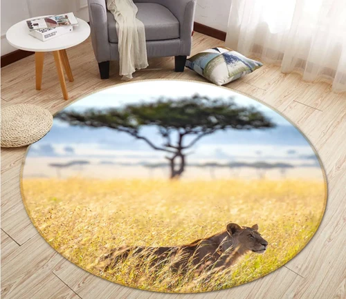 3D Hunting Tiger Meadow Round Rug - Round Carpet Home Decor