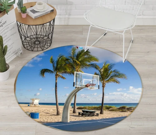 3D Coconut Tree Beach Basketball Court 72245 Round Rug - Round Carpet Home Decor