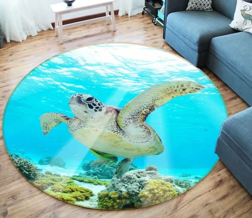 3D Sea Turtle Animal Round Rug - Round Carpet Home Decor