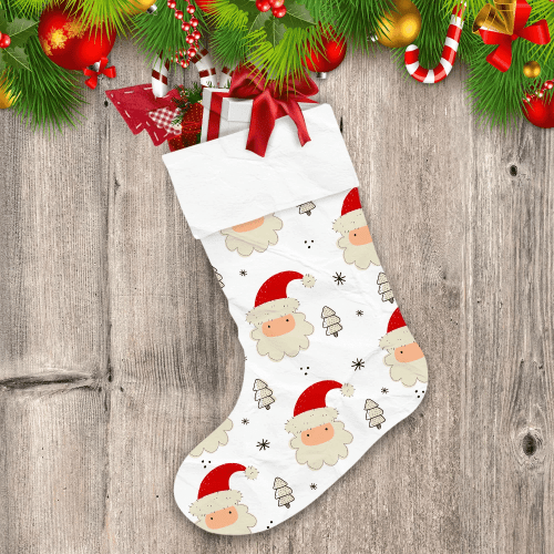Cartoon Santa Claus Head And Little Christmas Tree Christmas Stocking