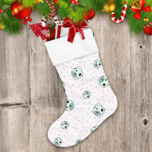 Cartoon Grey Symbols Face Of Dog On White Christmas Stocking