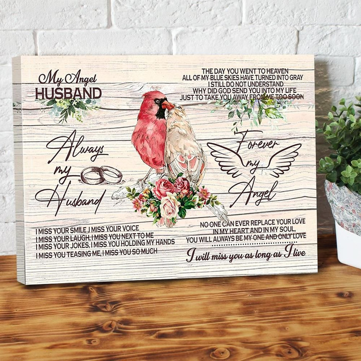 Always My Husband Forever My Angel Couple Hummingbird Wife Canvas-10x8in