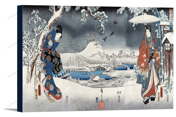 A Modern Version of the Tale of Genji in Snow Scenes - Japanese Wood-Cut Print Matte Canvas - Wall Art Decor