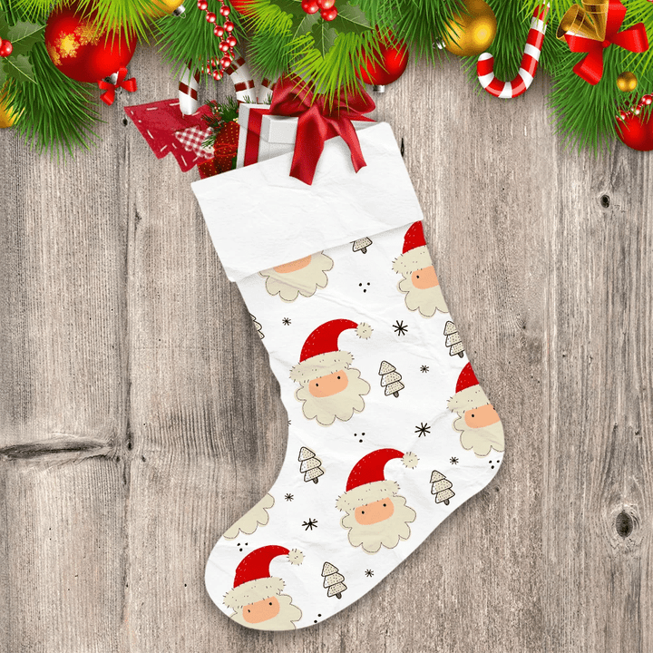 Happy Santa Claus With Hat And Christmas Tree Christmas Stocking