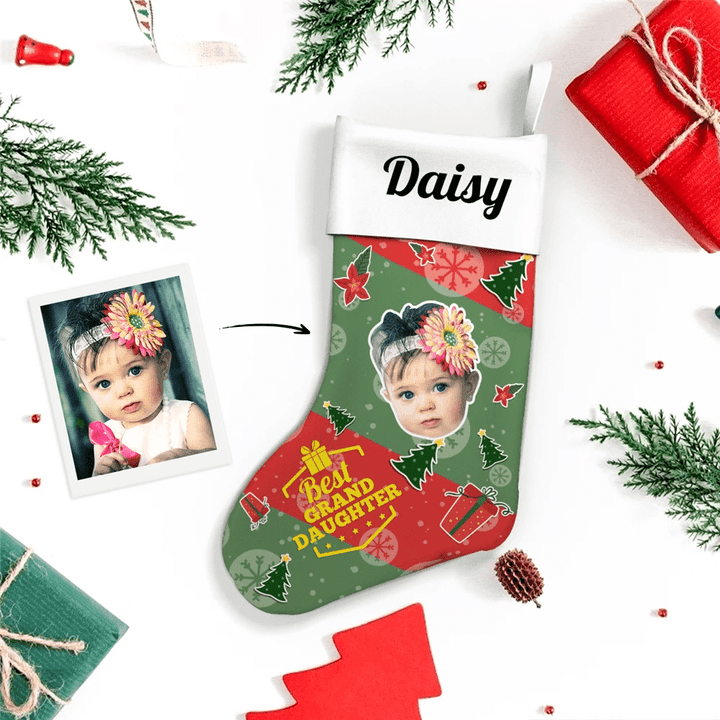 Custom Face Christmas Stocking Christmas Gift Best Grand Daughter Add Pictures And Name