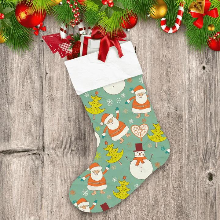 Christmas Tree Santa Claus And Snowman Christmas Stocking