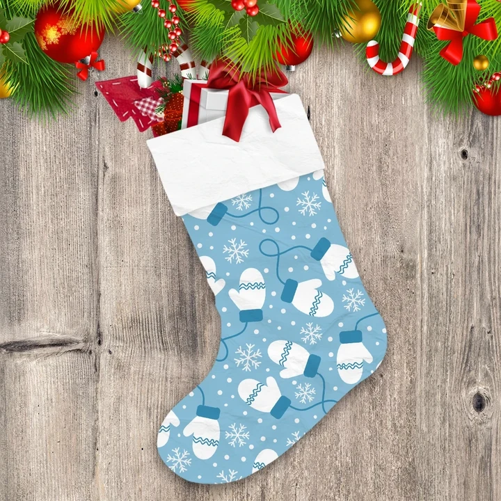Vintage Winter Pattern With White Mittens Glove And Snowflakes Pattern Christmas Stocking