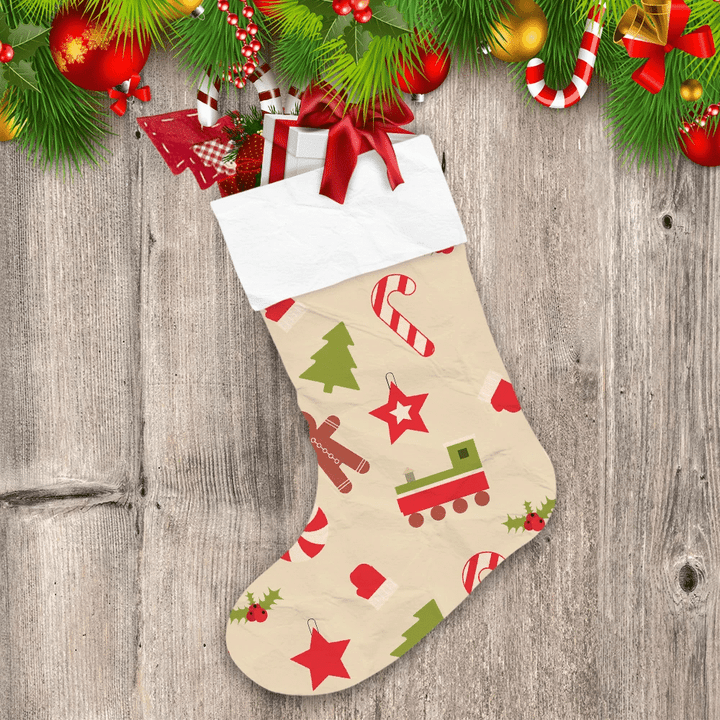 Christmas Elements With Gingerbread Man Star Candy And Train Pattern Christmas Stocking