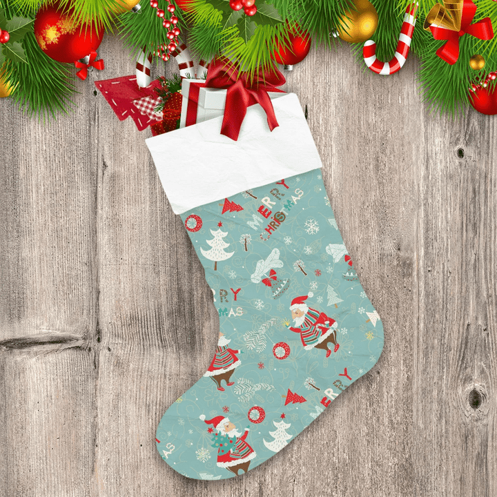 Santa Claus With Decorative Pattern Merry Christmas Holiday Christmas Stocking