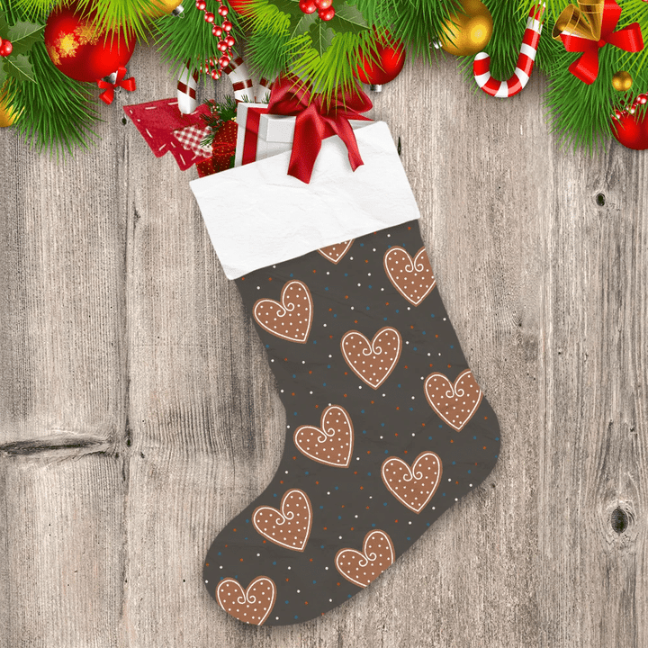 Cute Heart Gingerbread Cookies On Colorful Dot Background Christmas Stocking
