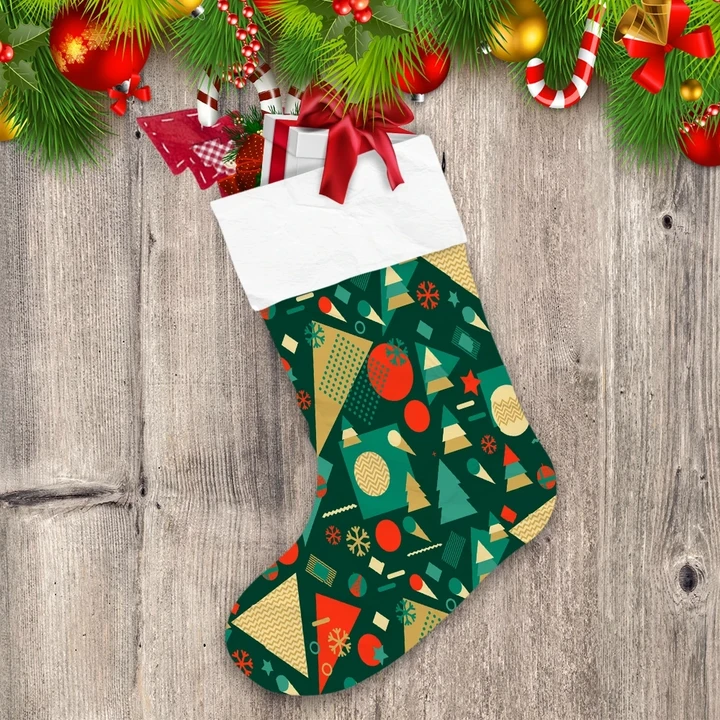 Modern Christmas Decorations And Geometric Shapes In 80s Style Christmas Stocking