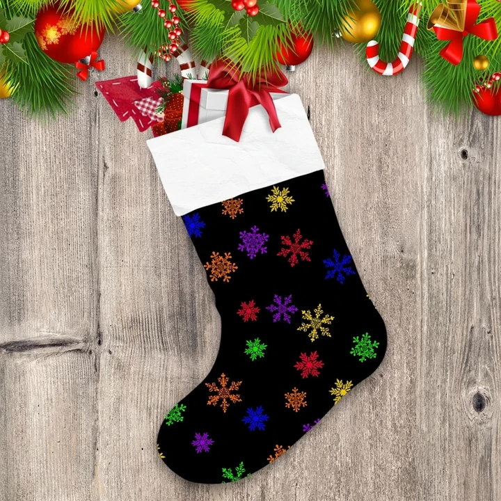 Christmas With Rainbow Snowflakes On Black Christmas Stocking