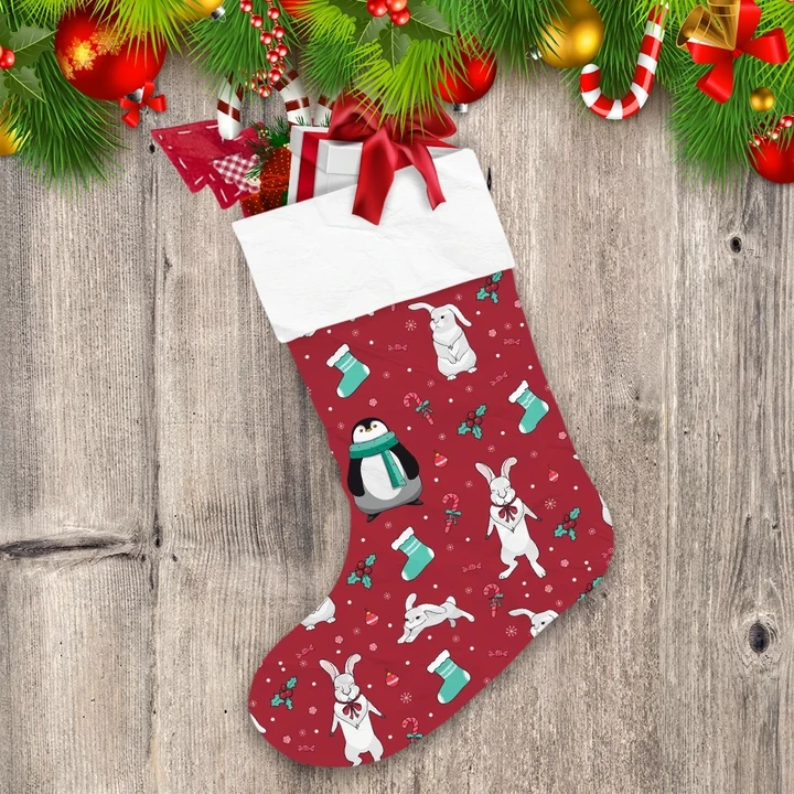 Theme Christmas Penguin Hares Lollipop And Sock For Gifts Christmas Stocking