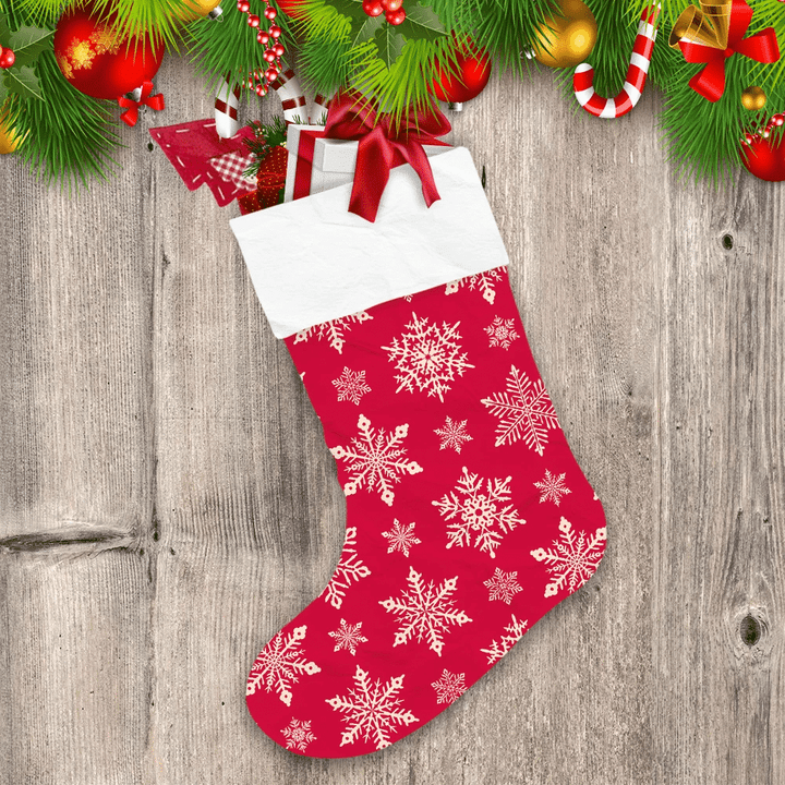 Red And White Snowflakes Christmas Symbols Pattern Christmas Stocking