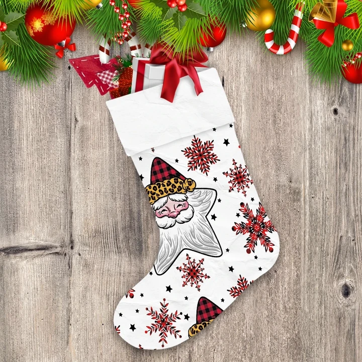 Santa Claus Star And Variety Of Snowflakes Xmas Holiday Christmas Stocking