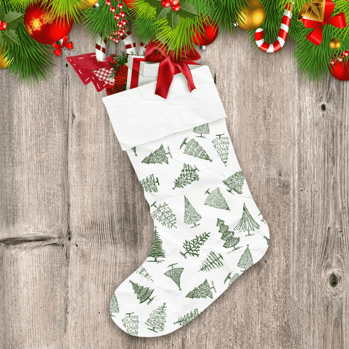 Green Chirstmas Trees On White Background Christmas Stocking