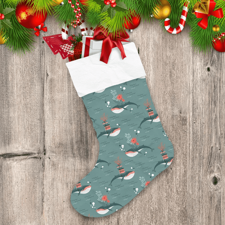 Fancy Christmas Whale Caring Gift Boxes And Corals Christmas Stocking