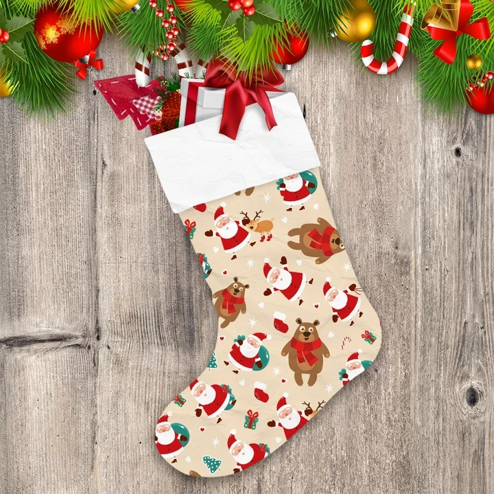 Christmas Pattern With Santa Claus Deer Bear And Gifts Christmas Stocking