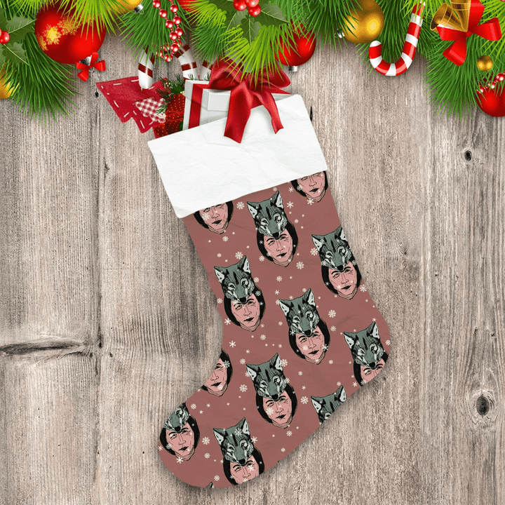 Christmas With Heads Of Native American Man In Wolf Mask Christmas Stocking