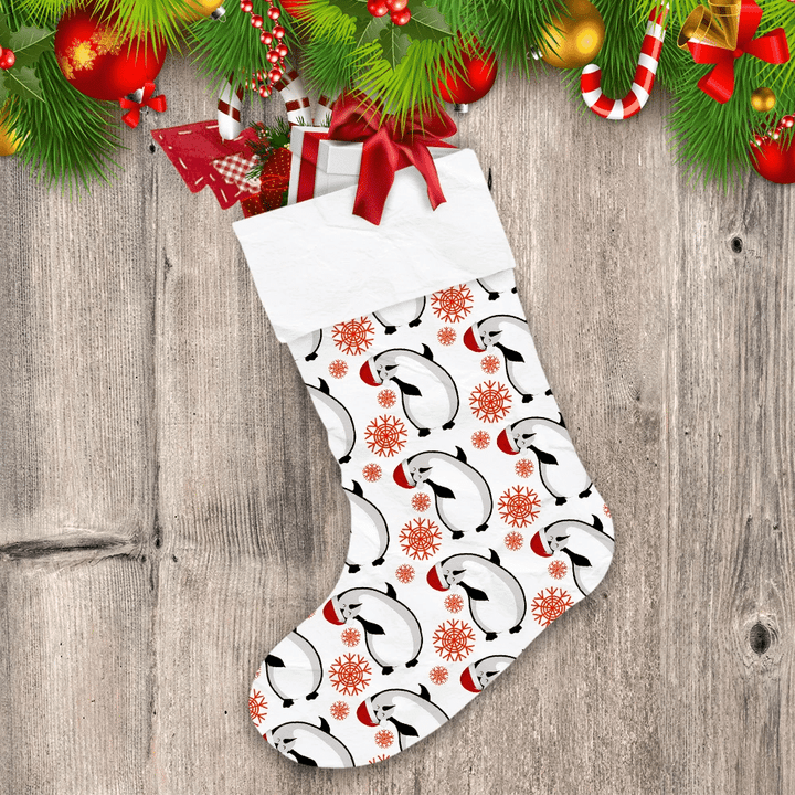 Theme Christmas Penguins With Falling Snowflakes Christmas Stocking