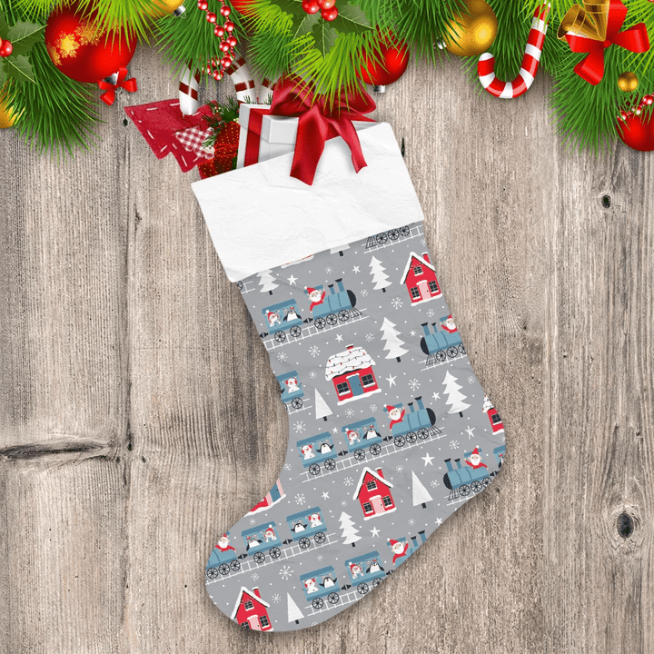 Funny Train With Santa Claus Penguin And Snowman Pattern Christmas Stocking