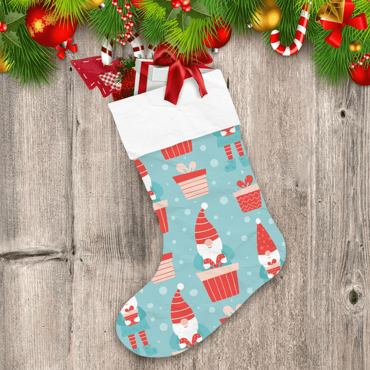 Adorable Gnome Wrapping The Gifts Box Cartoon Christmas Stocking