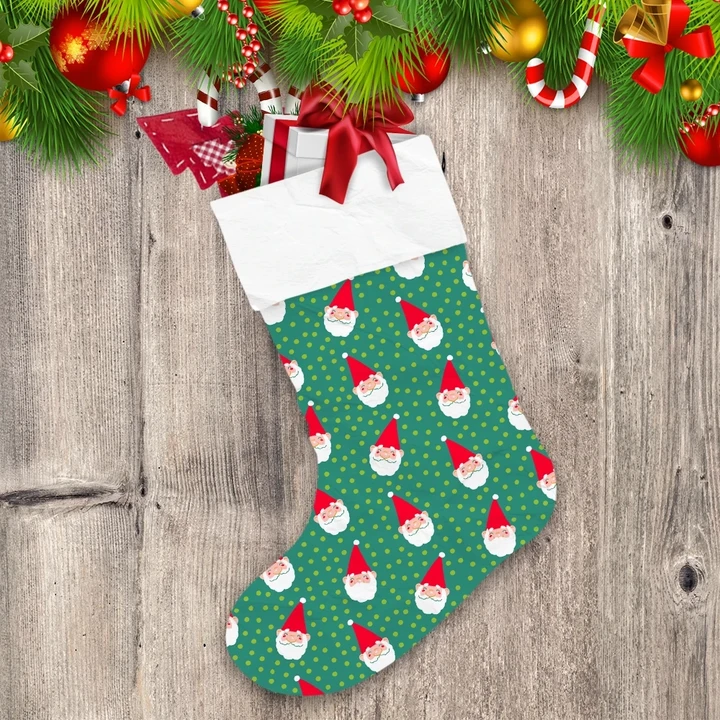 Smiling Santa Faces With Red Hat On Polka Dot Background Christmas Stocking