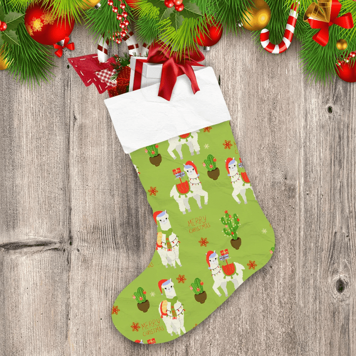 Merry Christmas Cute Llamas With Gifts And Cactus Christmas Stocking