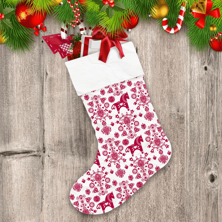 Abstract Christmas With Horses Flowers And Decorative Elements Christmas Stocking Christmas Gift