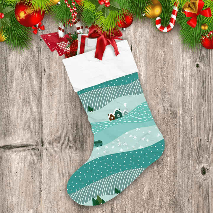 Cute Winter Green Landscape And Horse Christmas Stocking