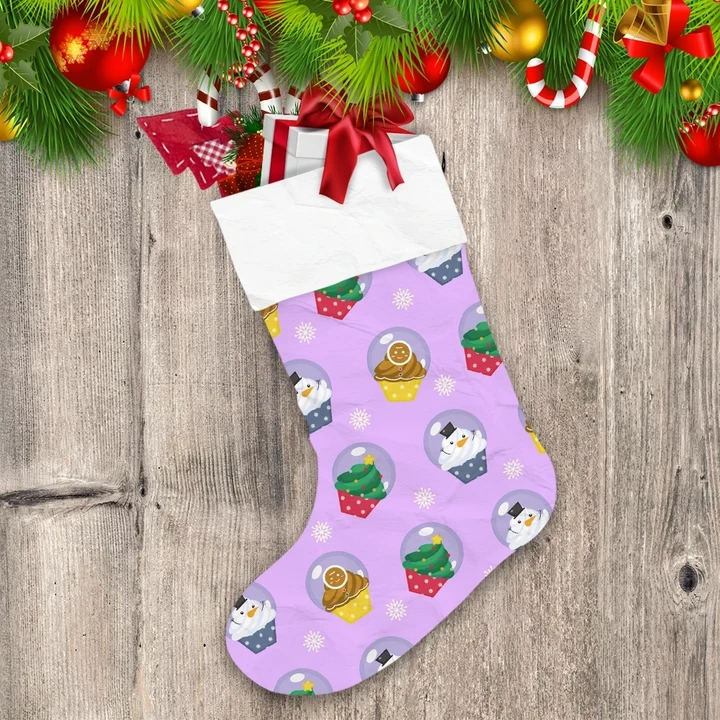 Kawaii Colorful Globe Cup Cakes With Tree Snowman And Cookies Christmas Stocking