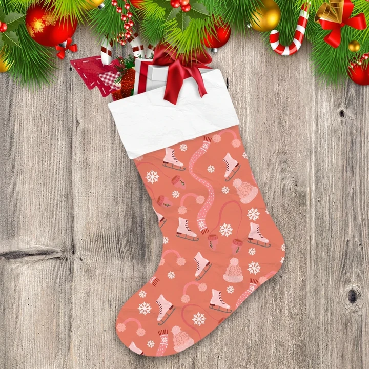 Ice Skates Xmas Scaft And Pink Winter Llothes Christmas Stocking