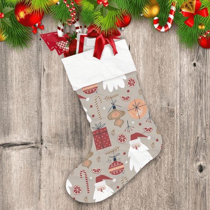 Pattern Of A Cute Santa Claus And Christmas Decorations Christmas Stocking
