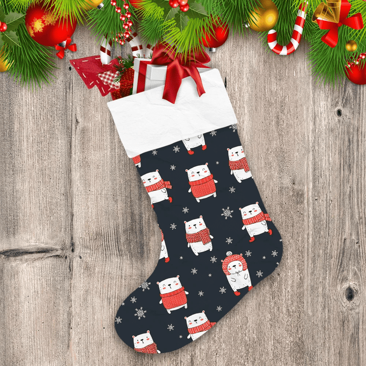 Merry Christmas With Cute Winter Bears Doodle Illustration Christmas Stocking