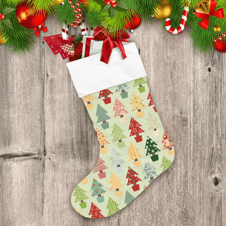 Colorful Christmas Trees In Pots Christmas Stocking