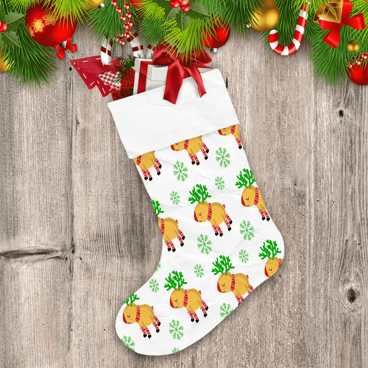 Cute Deer In Christmas Scarf And Sock With Snowflake Christmas Stocking