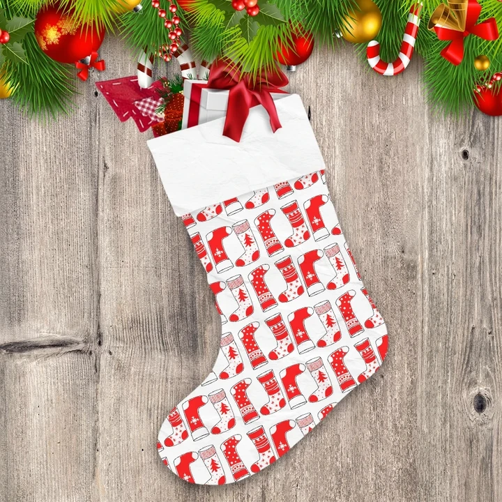 Red Sock With Specks Christmas Tree And Snowflake Christmas Stocking
