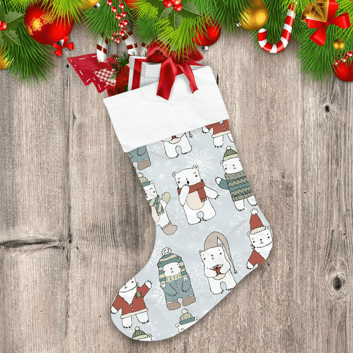 Theme Festival Cute Polar Bears On Blue Background Christmas Stocking