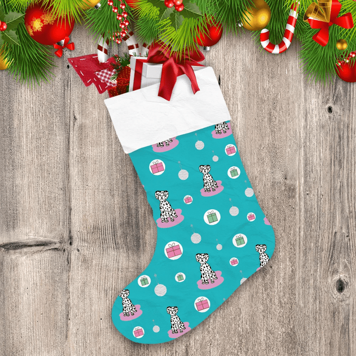 Cute Dalmatian Dogs Pink And Green Presents Christmas Stocking